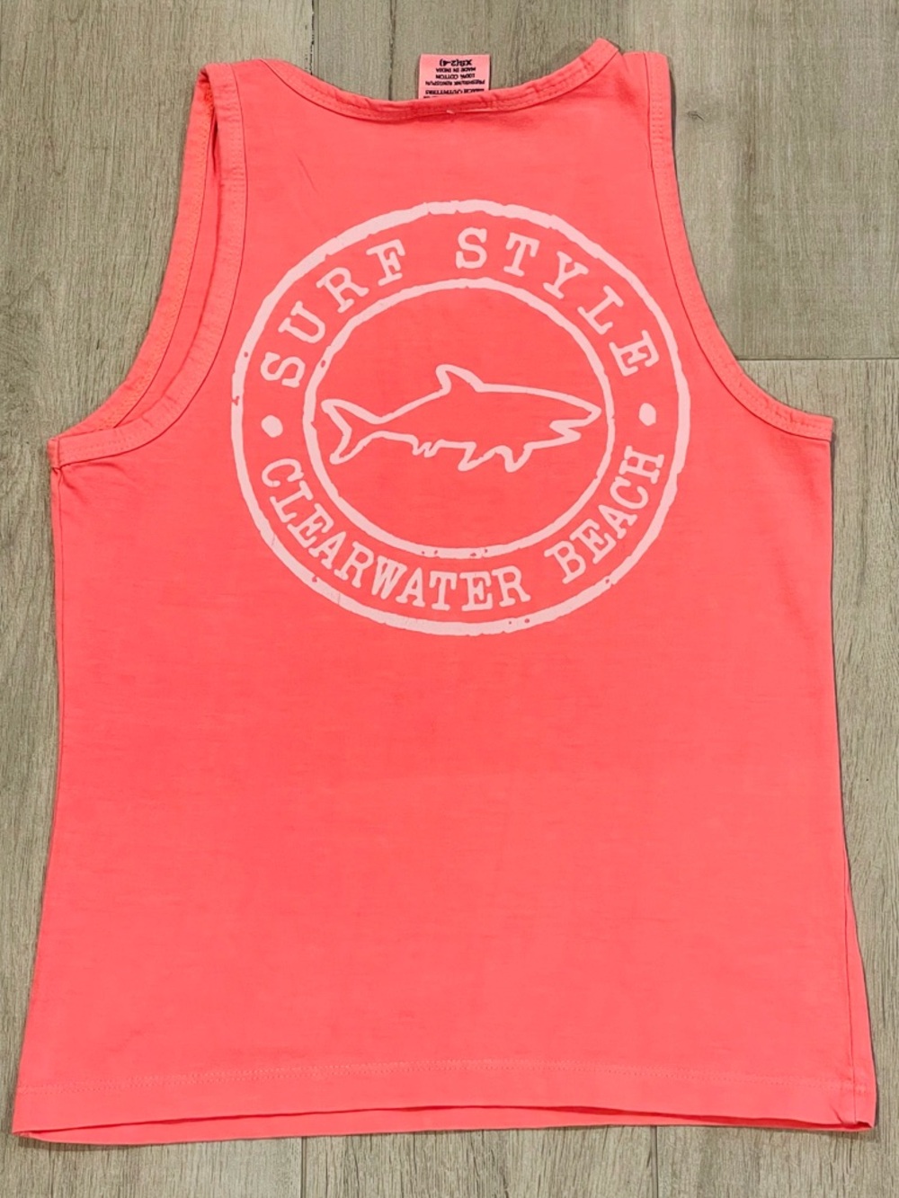 Trading Co Surf Style Clearwater Beach Neon Coral Tank Top Shark Graphic XS